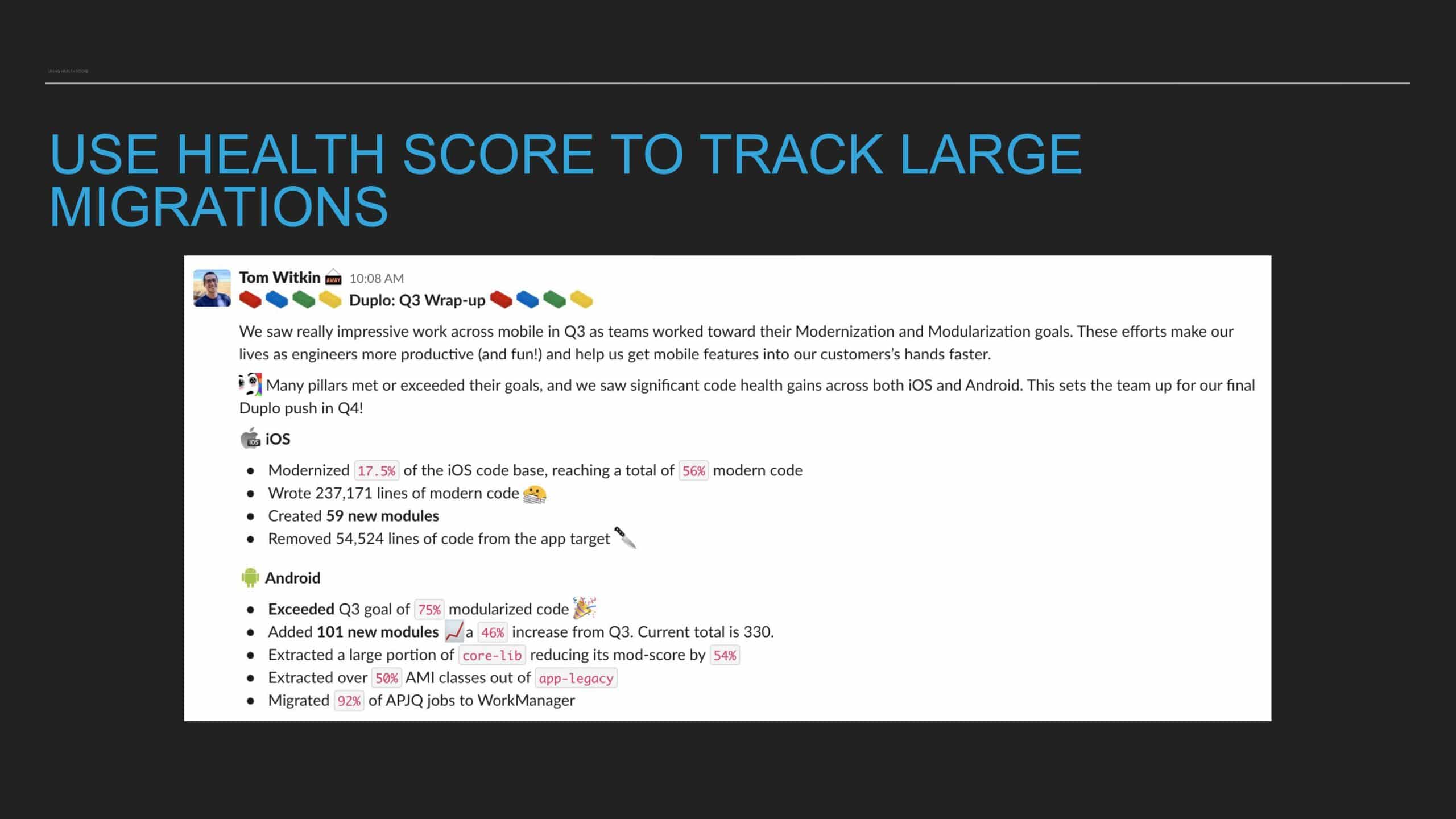 Code Health Score: How Slack Tracks and Manages Code Tech Debt at Scale — slide 42