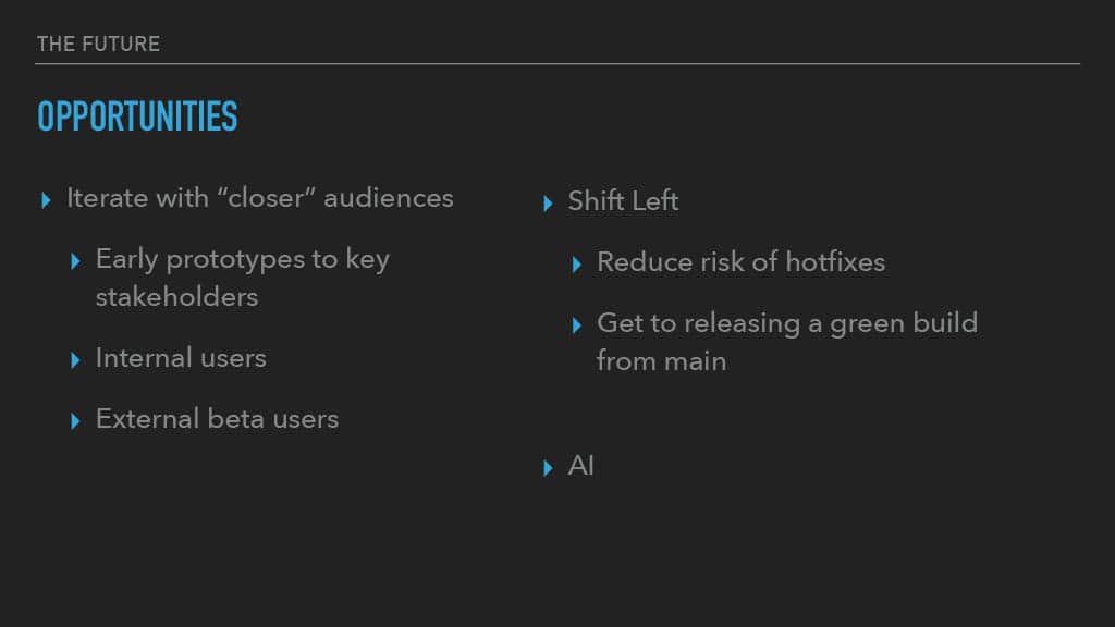 Optimizing Mobile Release Train Schedule and Speed for Faster Feature Arrival — slide 91