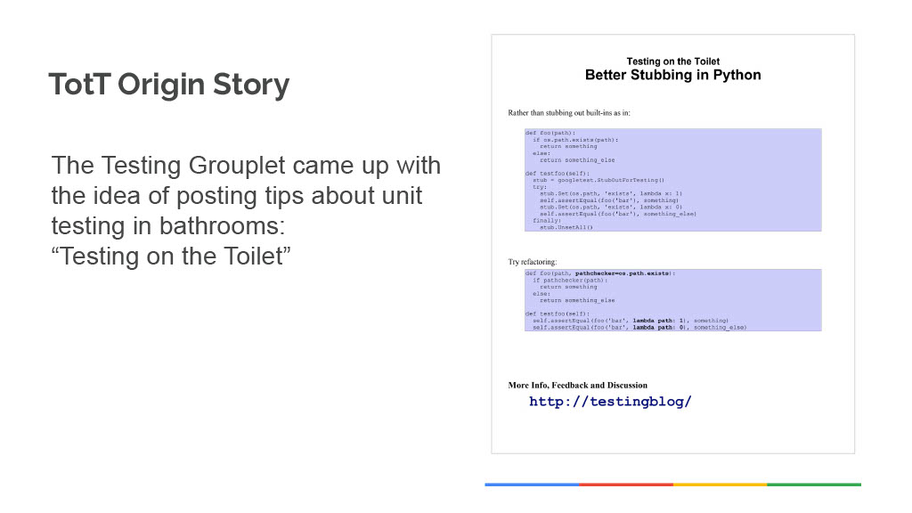 How Google Uses Bathroom Breaks to Improve Developer Knowledge and Productivity — slide 10