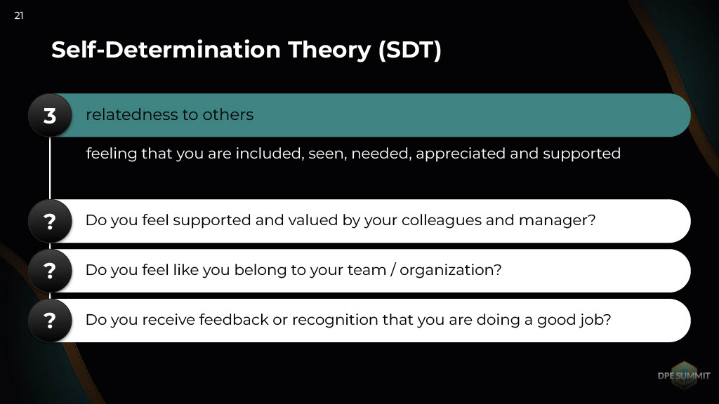 Three Words to Remember When Working with People’s Motivation and Productivity: Autonomy, Competence, Relatedness to Others — slide 21