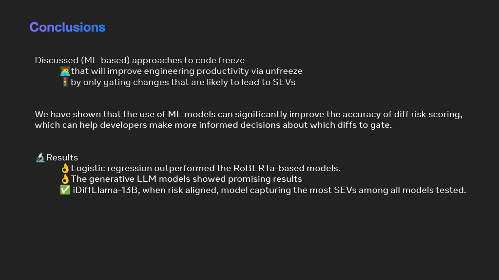 Moving Faster and Reducing Risk: Using LLMs in Release Deployment — slide 15